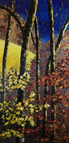 Painting titled "la forêt dorée" by Odile Ménard, Original Artwork, Acrylic