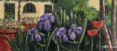 Peinture intitulée "iris et tulipes dev…" par Odile Ménard, Œuvre d'art originale, Acrylique