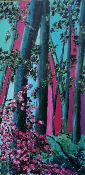 Painting titled "La forêt cathédrale" by Odile Ménard, Original Artwork, Acrylic