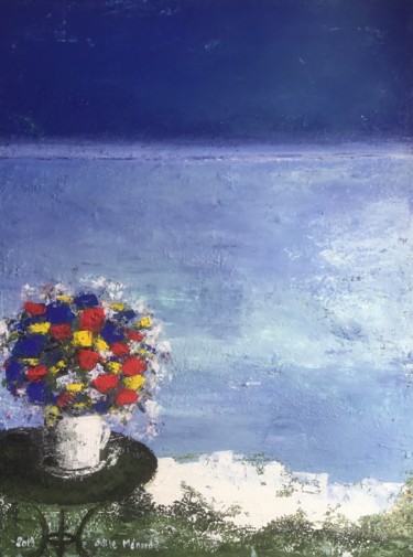 Pintura titulada "Jardin vue mer" por Odile Ménard, Obra de arte original, Acrílico