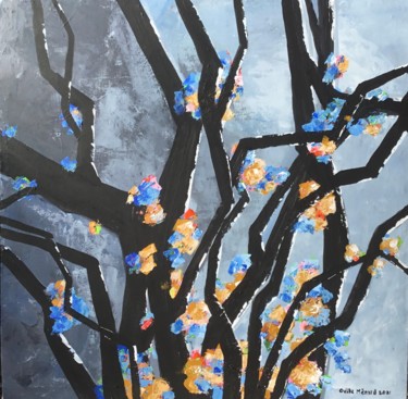 Peinture intitulée "Gris printemps" par Odile Ménard, Œuvre d'art originale, Acrylique