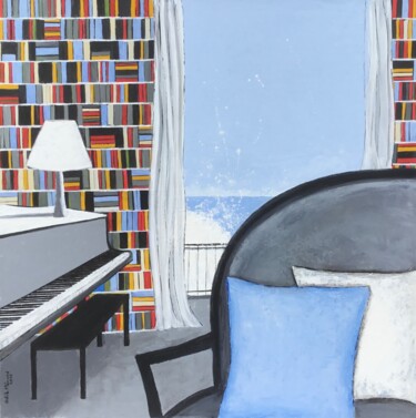 Peinture intitulée "La bibliothèque" par Odile Ménard, Œuvre d'art originale, Acrylique