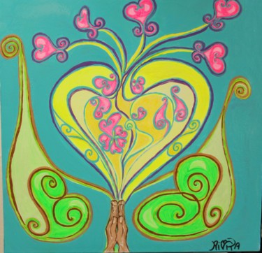 Painting titled "Open heart  sharing…" by Rivka, Original Artwork, Acrylic