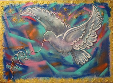Vol de Tourterelle Harmonie nouvelle ! Peinture intitulée "Vol de Tourterelle…" par Rivka, Œuvre d'art originale, Acrylique