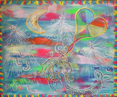 Ζωγραφική με τίτλο "Rainbow Love" από Rivka, Αυθεντικά έργα τέχνης, Ακρυλικό