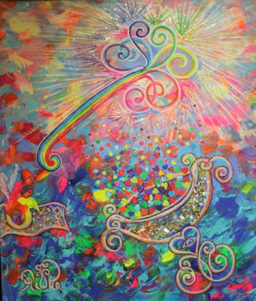 Peinture intitulée "La clef du paradis" par Rivka, Œuvre d'art originale, Collages