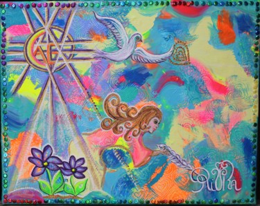 Painting titled "Violet Sunrise" by Rivka, Original Artwork, Acrylic