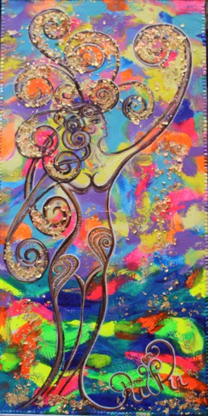 Painting titled "The Golden Lemon Tr…" by Rivka, Original Artwork, Acrylic