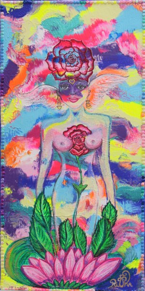 Peinture intitulée "FLEUR DE LOTUS ,  K…" par Rivka, Œuvre d'art originale, Acrylique