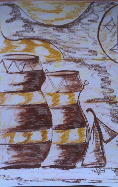 Peinture intitulée "Rythme d'Afrique" par Odilon, Œuvre d'art originale, Pastel