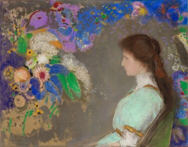 Рисунок под названием "Portrait de Violett…" - Odilon Redon, Подлинное произведение искусства, Пастель