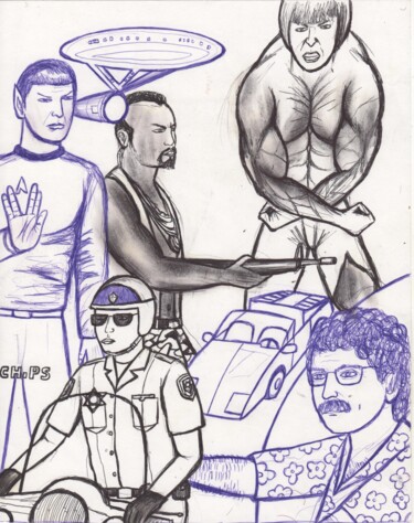 Drawing titled "80's tv series art" by Odinel Pierre  Junior, Original Artwork, Ink