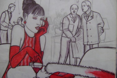 Drawing titled "Lady in red" by Odinel Pierre  Junior, Original Artwork