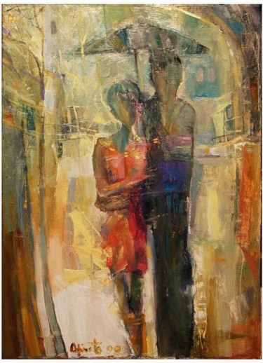 Картина под названием "Под дождем" - Олег Одинец, Подлинное произведение искусства, Масло