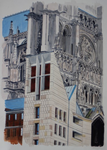 Painting titled "somme-amiens-cathed…" by Odylle, Original Artwork, Watercolor