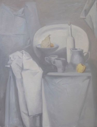Painting titled "White Still Life" by Oksana Slezina, Original Artwork, Oil