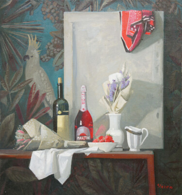Картина под названием "Still Life with Str…" - Oksana Slezina, Подлинное произведение искусства, Масло