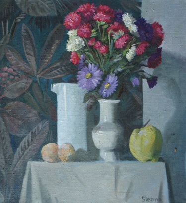 Malerei mit dem Titel "Bouquet and Quince" von Oksana Slezina, Original-Kunstwerk, Acryl