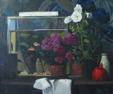 Painting titled "Still Life with Aqu…" by Oksana Slezina, Original Artwork, Acrylic