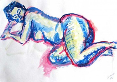 Painting titled "Nude lying model" by Mikala Lykke, Original Artwork, Oil