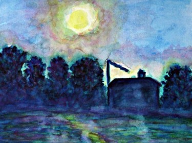 Painting titled "Sun over the local…" by Mikala Lykke, Original Artwork, Oil