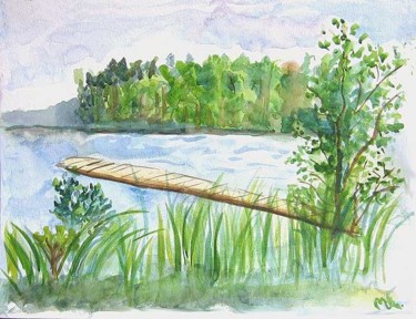 Painting titled "view over lake in S…" by Mikala Lykke, Original Artwork