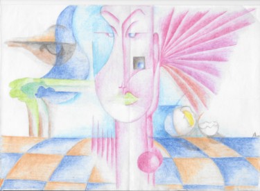 Zeichnungen mit dem Titel "Brain Damage" von Heyno Albert Egloffstein, Original-Kunstwerk, Conté-Buntstifte