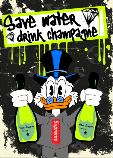 Schilderij getiteld "Champagner jeden Tag" door Daveschloffi, Origineel Kunstwerk, Graffiti