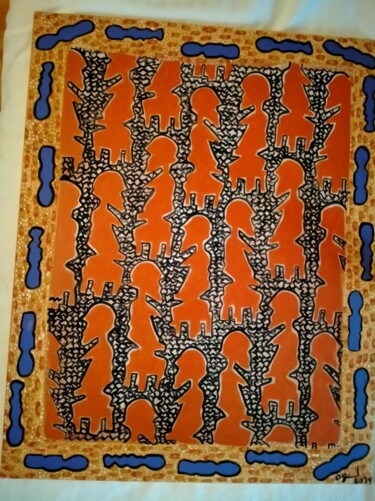 Peinture intitulée "Afrique statue" par Oge, Œuvre d'art originale, Huile