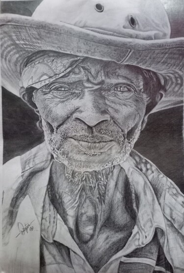 Рисунок под названием "Old man drawing" - Art Darlington Darlington, Подлинное произведение искусства, Карандаш