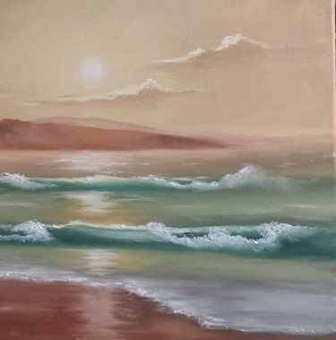 Картина под названием "Волна на закате" - Oksana Golubeva, Подлинное произведение искусства, Масло