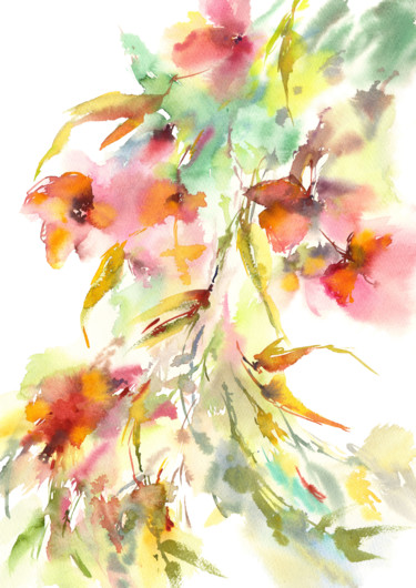 Watercolor flowers painting Summer flowers Картина под названием "Watercolor flowers…" - Olga Grigorevykh, Подлинное произведение искусства, Акварель