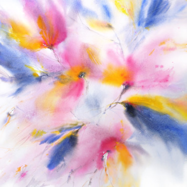 Abstract floral wall art Love around Картина под названием "Abstract floral wal…" - Olga Grigorevykh, Подлинное произведение искусства, Акварель