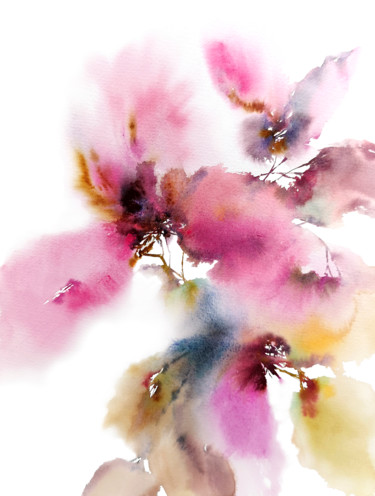 Watercolor floral painting Rendezvous Картина под названием "Watercolor floral p…" - Olga Grigorevykh, Подлинное произведение искусства, Акварель