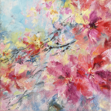 Abstract colorful flowers small oil painting Картина под названием "Abstract colorful f…" - Olga Grigorevykh, Подлинное произведение искусства, Масло