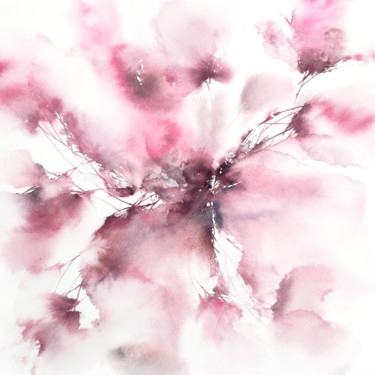 Blush pink abstract flowers, watercolor floral art Painting titled "Blush pink abstract…" by Olga Grigorevykh, Original Art, Watercolor