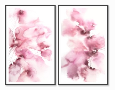 Pink loose flowers set of 2 watercolor paintings Картина под названием "Pink loose flowers…" - Olga Grigorevykh, Подлинное произведение искусства, Акварель
