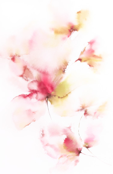 Soft pastel flowers, watercolor floral bouquet Картина под названием "Soft pastel flowers…" - Olga Grigorevykh, Подлинное произведение искусства, Акварель