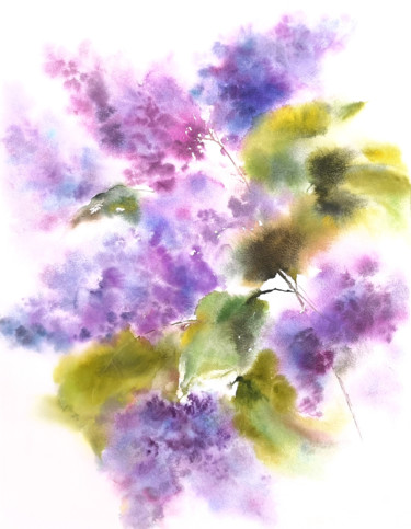 Lilac bouquet, impressionist floral painting Картина под названием "Lilac bouquet, impr…" - Olga Grigorevykh, Подлинное произведение искусства, Акварель