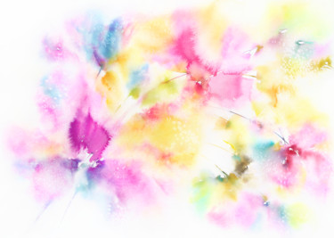 Rainbow abstract flowers, watercolor painting Картина под названием "Rainbow abstract fl…" - Olga Grigorevykh, Подлинное произведение искусства, Акварель