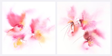 Pink flowers. Set of 2 watercolor floral paintings Картина под названием "Pink flowers. Set o…" - Olga Grigorevykh, Подлинное произведение искусства, Акварель
