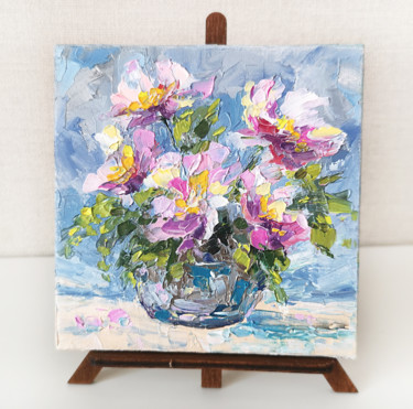 Peony bouquet. Pink flowers in vase. Impressonist floral art Картина под названием "Peony bouquet. Pink…" - Olga Grigorevykh, Подлинное произведение искусства, Масло