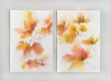 Loose yellow flowers set of 2, autumn watercolor art Картина под названием "Loose yellow flower…" - Olga Grigorevykh, Подлинное произведение искусства, Акварель