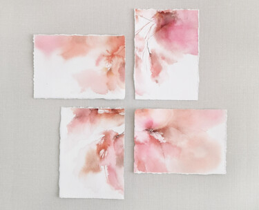 Soft pink flowers. Floral set of 4 small paintings Peinture intitulée "Soft pink flowers.…" par Olga Grigorevykh, Œuvre d'art originale, Aquarelle