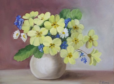 Peinture intitulée "Yellow flowers" par Olga Hanns (O. Hanns), Œuvre d'art originale, Huile