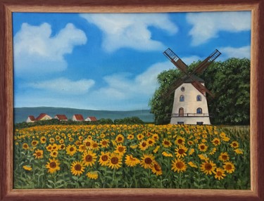 Painting titled "Sunflowers" by Olga Hanns (O. Hanns), Original Artwork, Oil