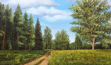 Malerei mit dem Titel "Sommer Landschaft" von Olga Hanns (O. Hanns), Original-Kunstwerk, Öl