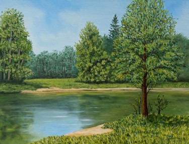 Pintura intitulada "Sommer river" por Olga Hanns (O. Hanns), Obras de arte originais, Óleo