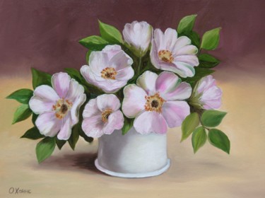 Painting titled "Pink flowers" by Olga Hanns (O. Hanns), Original Artwork, Oil