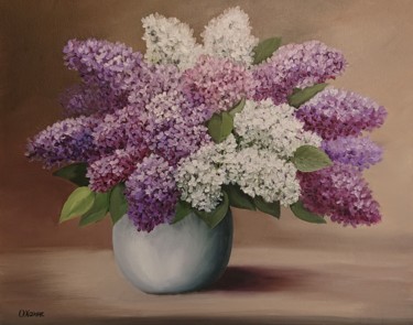 Malerei mit dem Titel "Lilacs in a white v…" von Olga Hanns (O. Hanns), Original-Kunstwerk, Öl